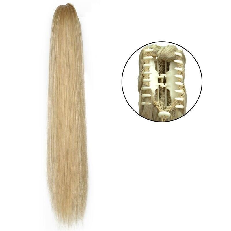 24-Inch Heat Resistant Straight Synthetic Ponytail - Clip-On Long Hair Extension for Women