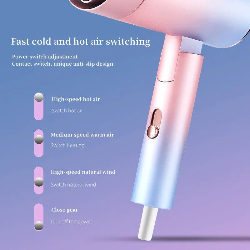 Compact High-Power Ionic Hair Dryer with Smart Thermostat and Safety Features