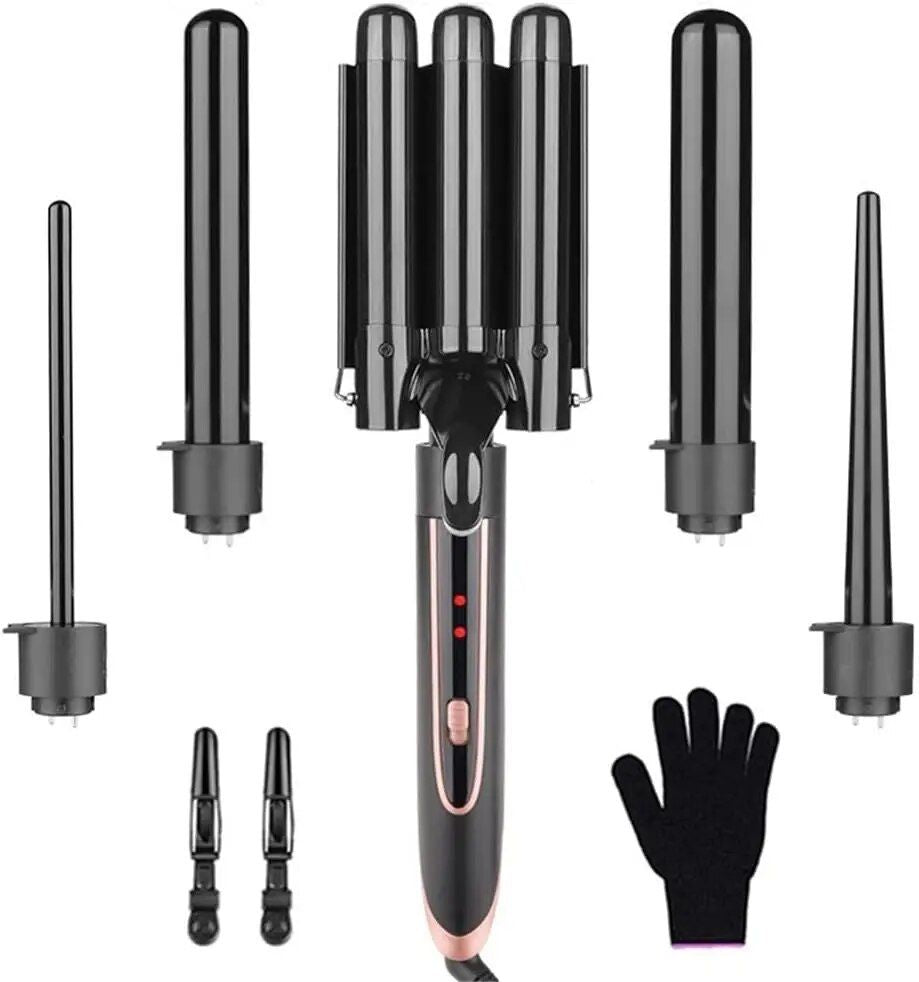 5-in-1 Multi-Function Curling Wand with 3-Barrel Crimper & Fast Heating
