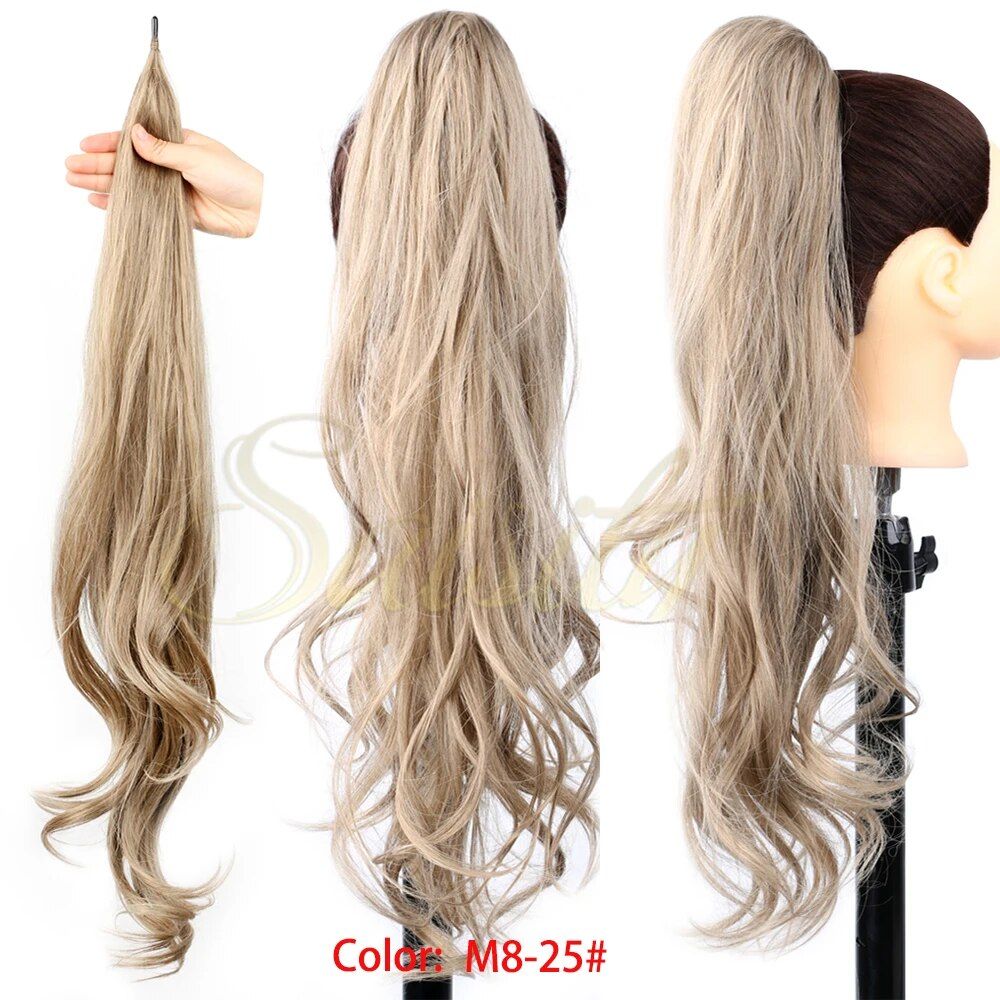 32inch Ombre Curly Clip-In Ponytail Extension, Synthetic Blonde Hairpiece for Daily Wear