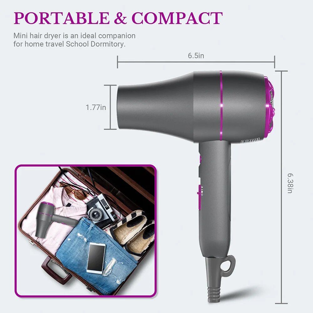1800W Professional Hair Dryer - Hot and Cold Powerful Blower