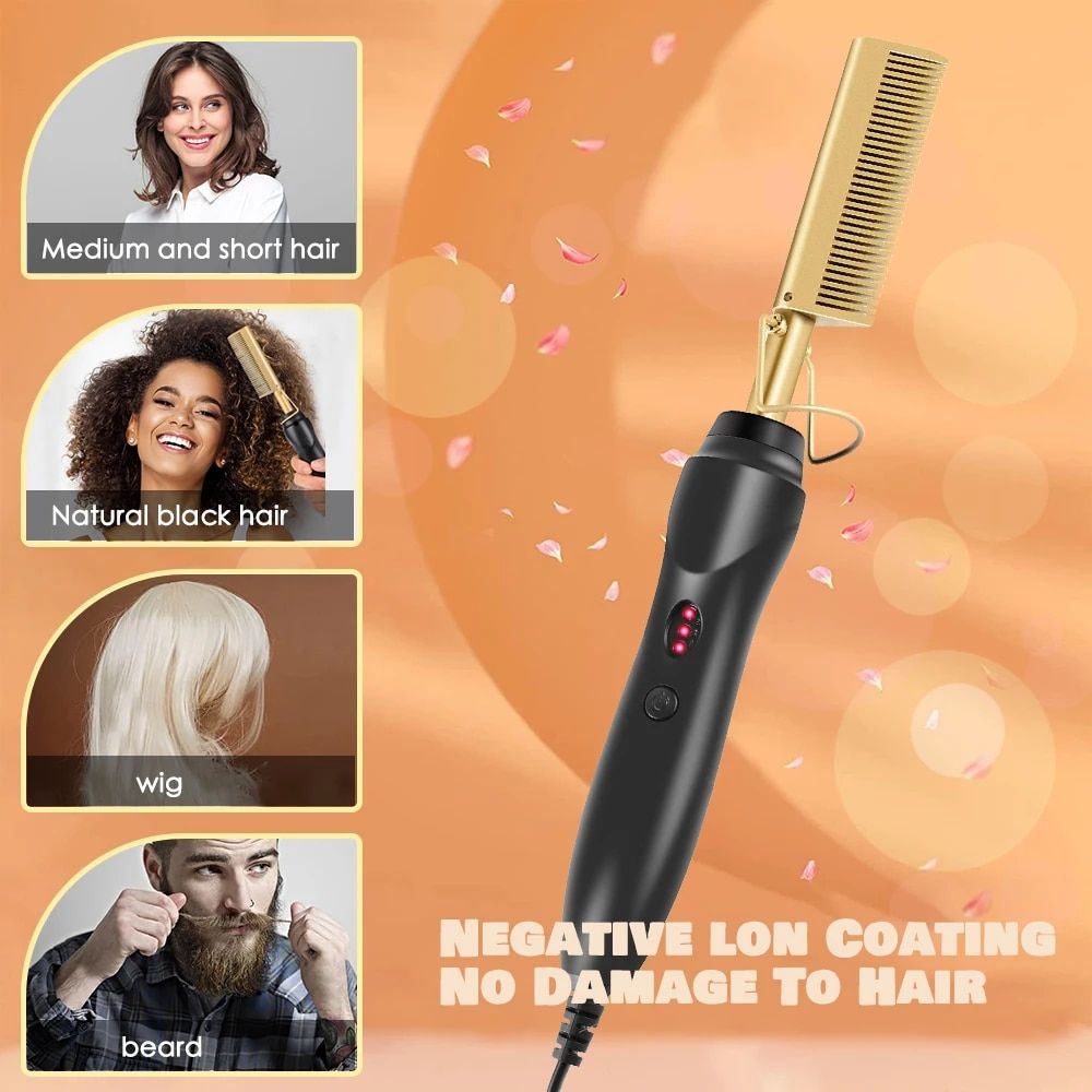Versatile 3-in-1 Hot Comb Hair Straightener & Curler for All Hair Types