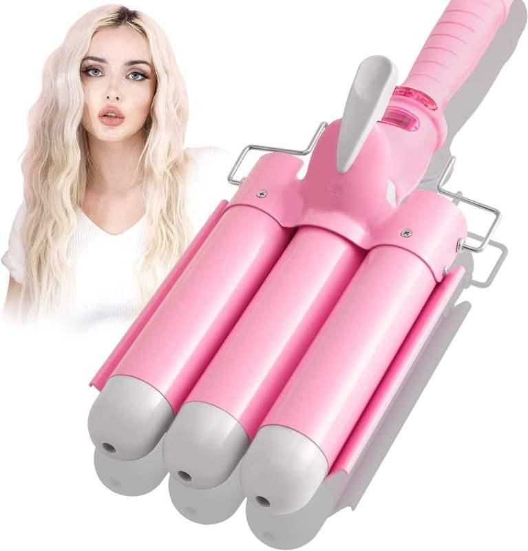 Triple Barrel Ceramic Curling Iron Wand with LCD Display and Adjustable Temperature