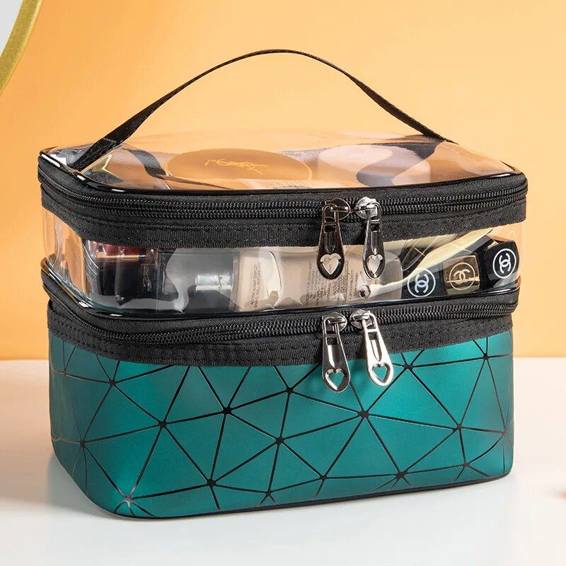 Sparkling Diamond Lattice Travel Makeup Bag - Waterproof, Multi-Function Cosmetic Case