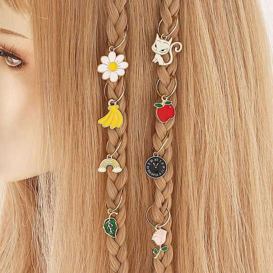 Chic Multicolor Alloy Hair Ring Set - 8pcs Geometric Pattern Braid & Dreadlocks Beads