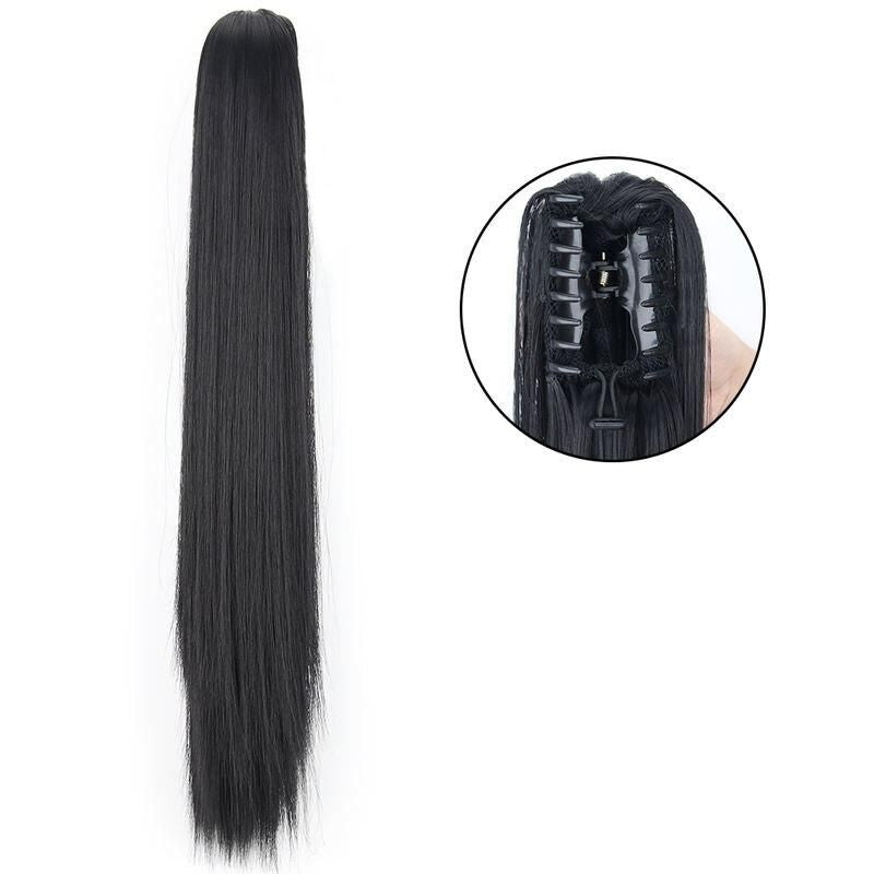 24-Inch Heat Resistant Straight Synthetic Ponytail - Clip-On Long Hair Extension for Women