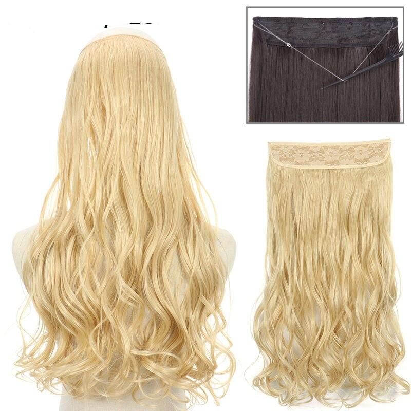 Versatile Wavy Synthetic Hair Extensions - Invisible Fish Line, Mixed Blonde and Black, Heat Resistant