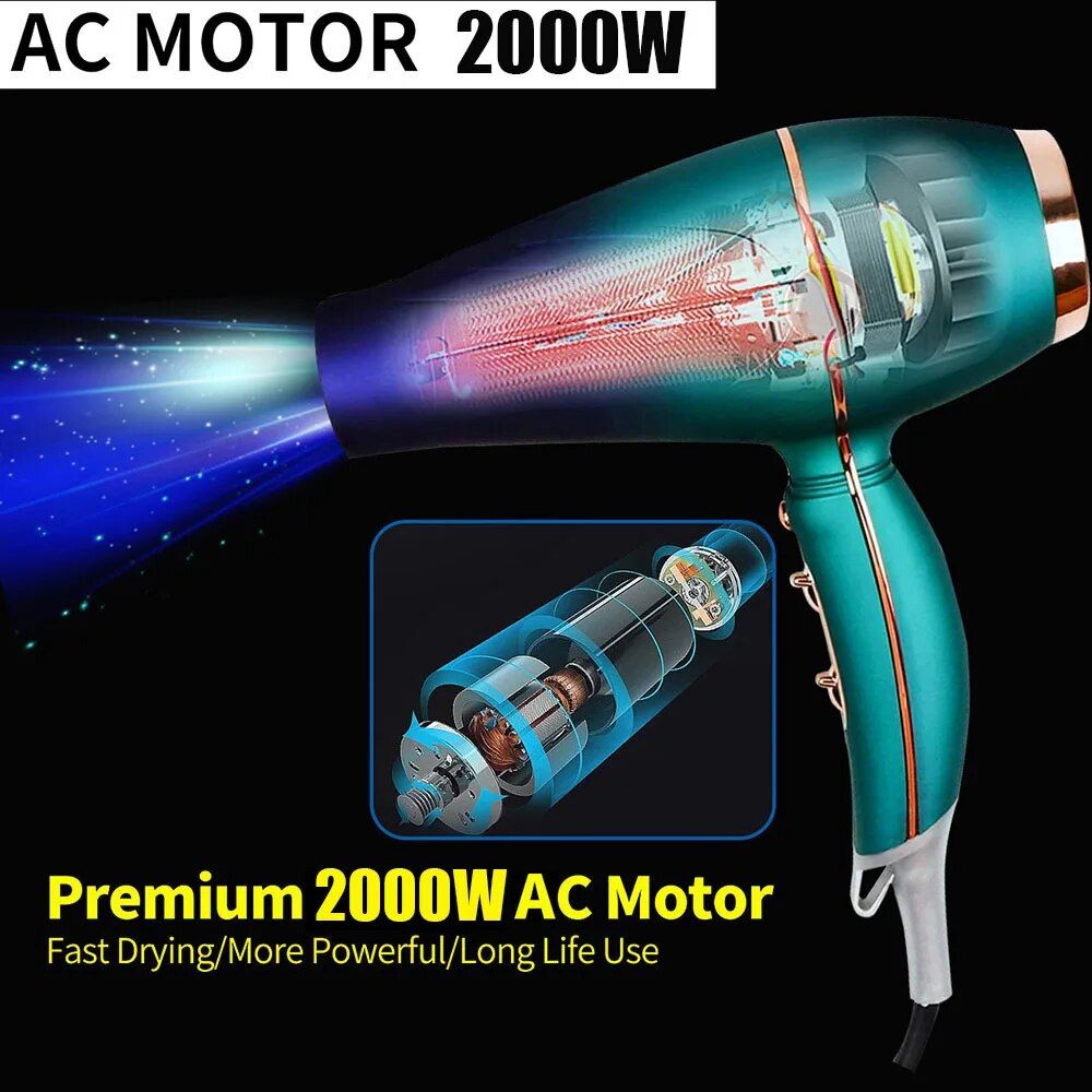 2000W Professional Salon Ionic Hair Dryer with Diffuser Nozzle
