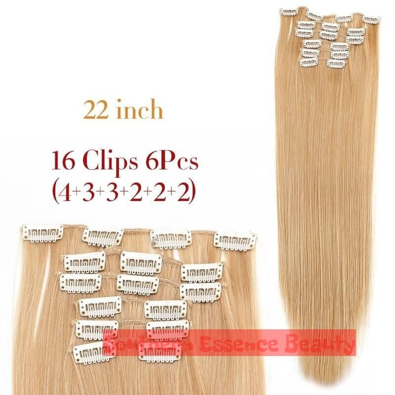 22-Inch Clip-On Synthetic Hair Extensions – Ombre, Curly, and Straight Styles with Heat-Resistant Fibers