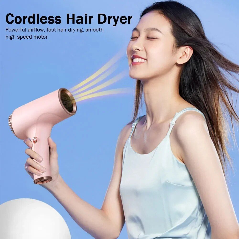 Portable Dual-Mode Wireless Hair Dryer – Fast Drying, Low Noise, Rechargeable for Travel & Home