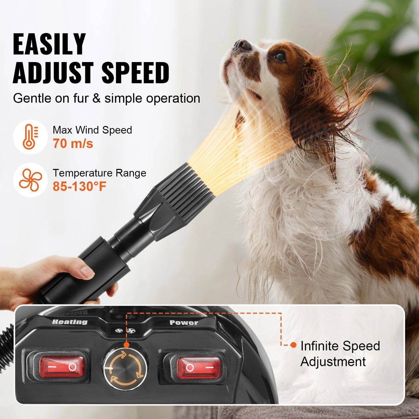 High-Efficiency 2000W Pet Hair Dryer with Adjustable Speed & Temperature Control