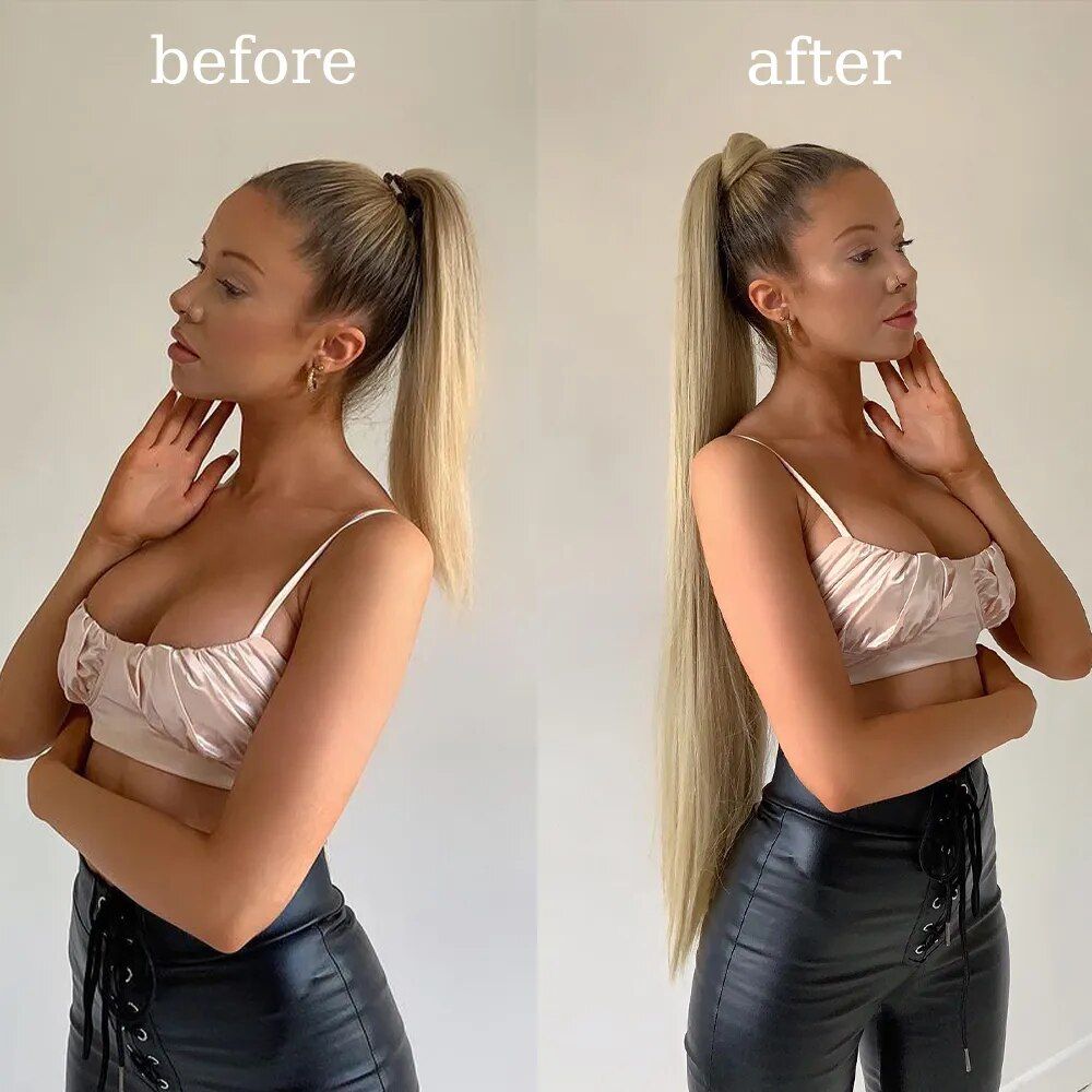 Premium Long Straight Synthetic Clip-In Ponytail Extension